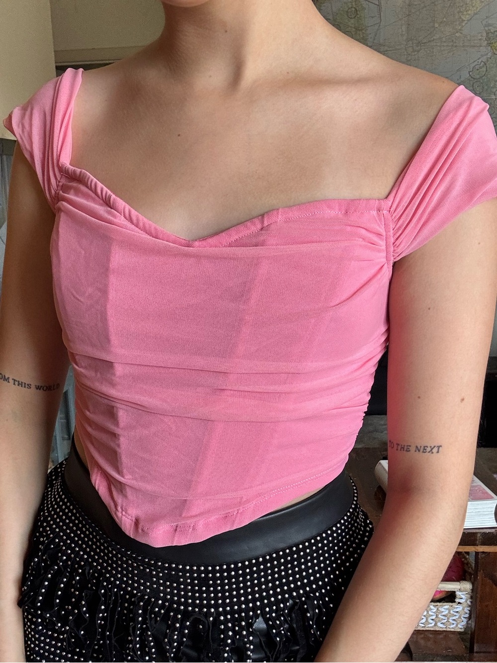 Pink Off-Shoulder Ruched Crop Top - Women